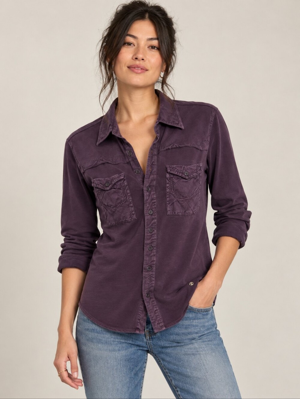 ❤️ DIESEL VINTAGE 90S BUTTON DOWN COTTON TOP, PURPLE, MEDIUM